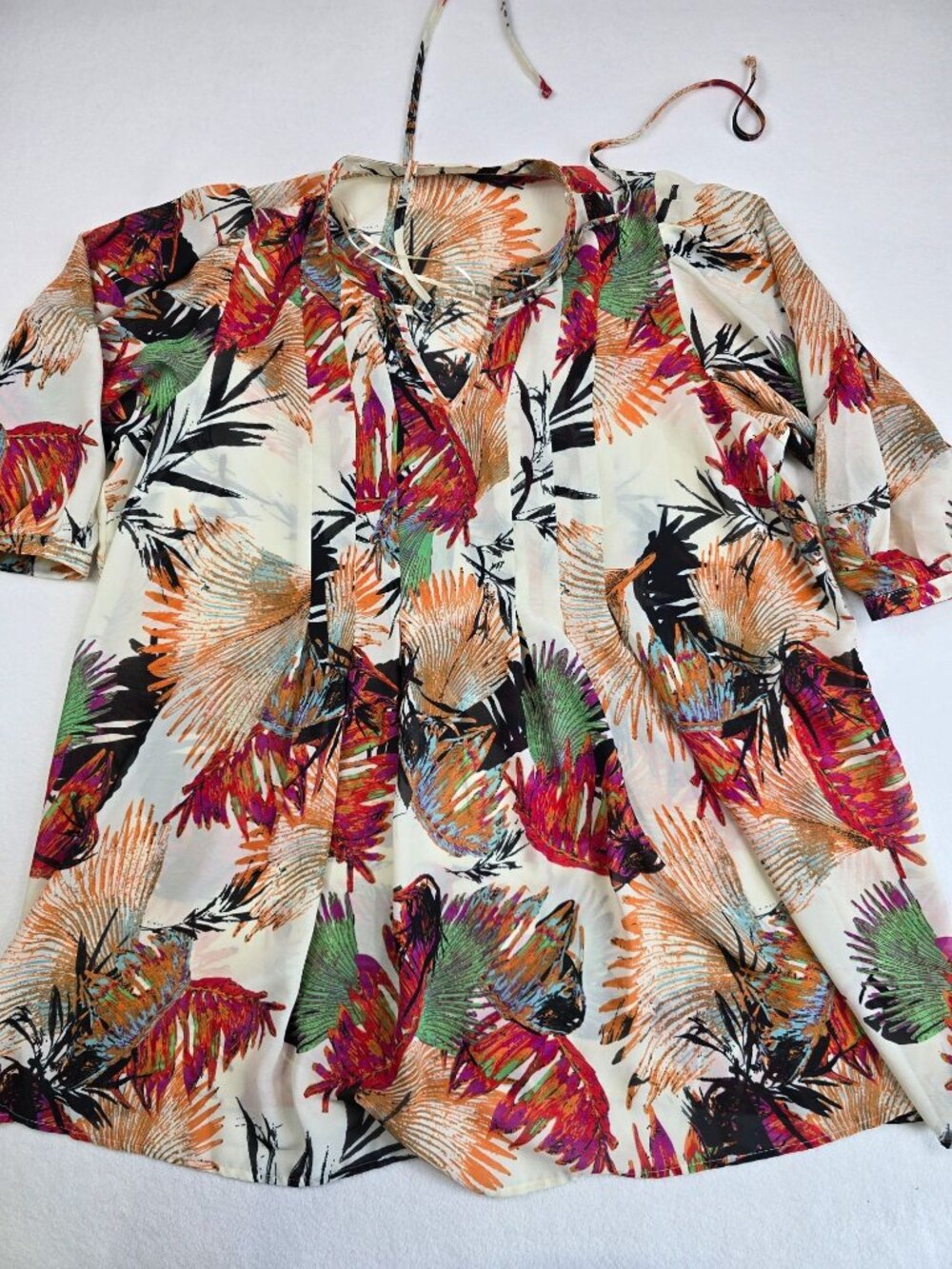 Daniel Rainn Womens Tropical Floral Blouse Size XXL Top Short Sleeve Lightweight